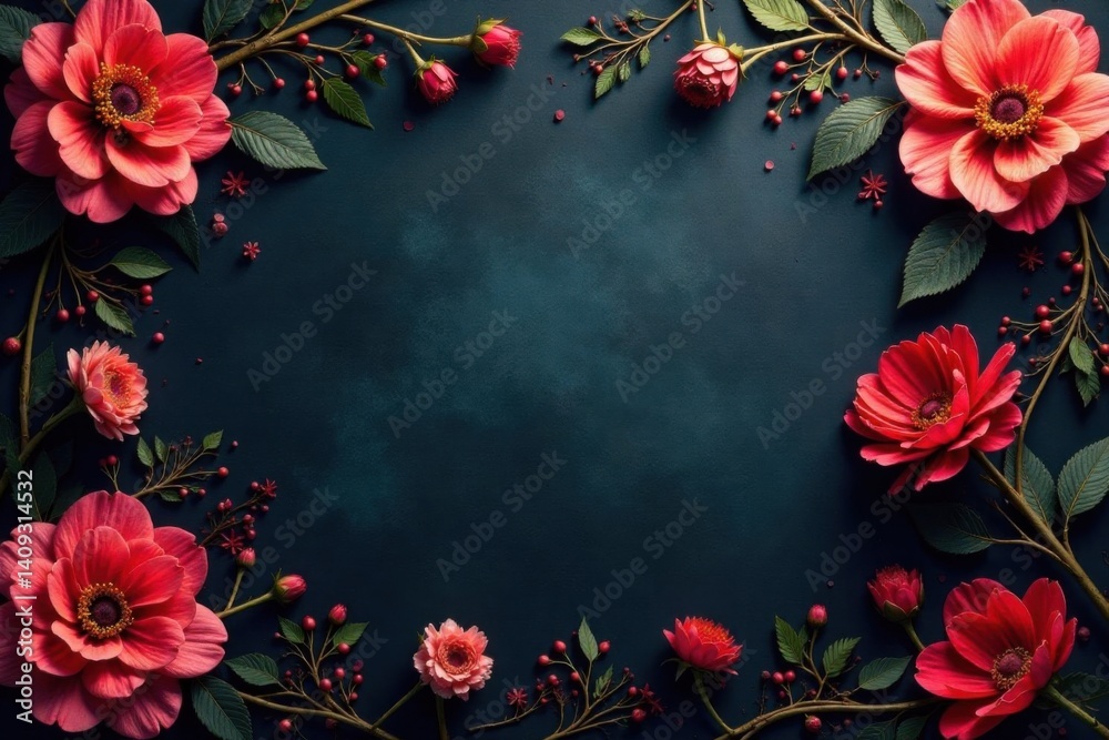 Fototapeta premium Dark charcoal floral wallpaper with intricate patterns and textures , patterns, black, floral