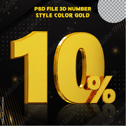 Number 10 percent 3D render collection with color?? golden file eps