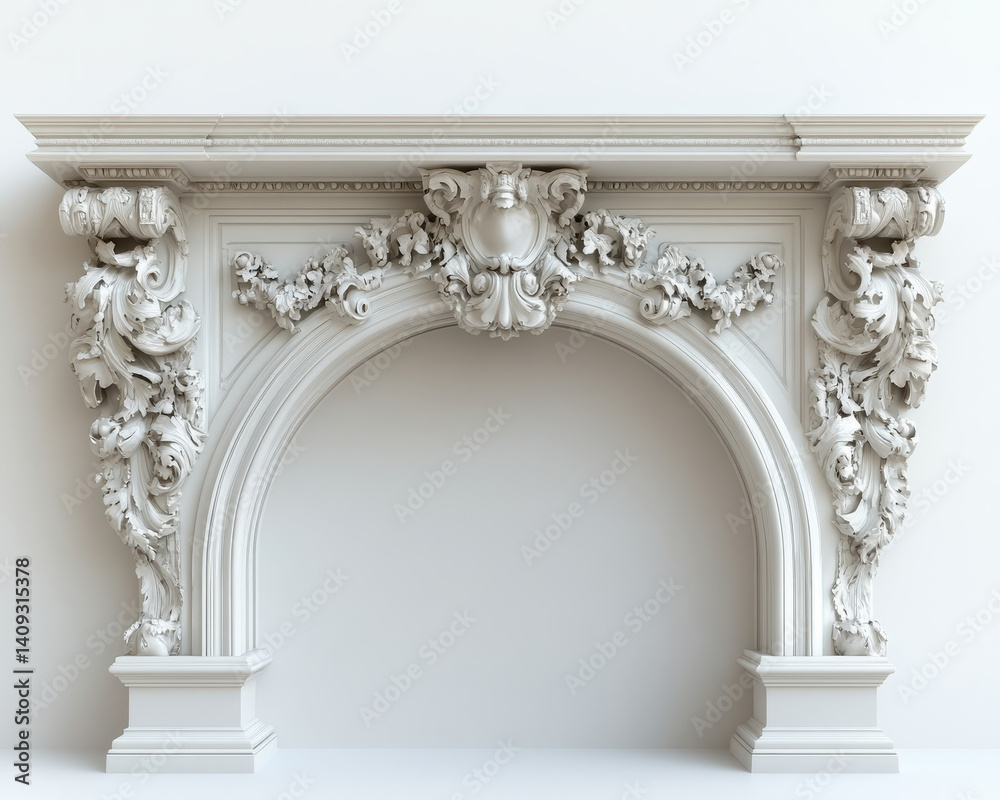 Obraz premium Detailed Architrave with Ornate Classical Design Isolated on Pure White Background Front View