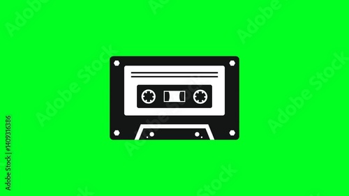 Retro Cassette Tape Animation with Green Screen Background, Classic Audio Media Overlay Element for Vintage Music and Video Editing Projects