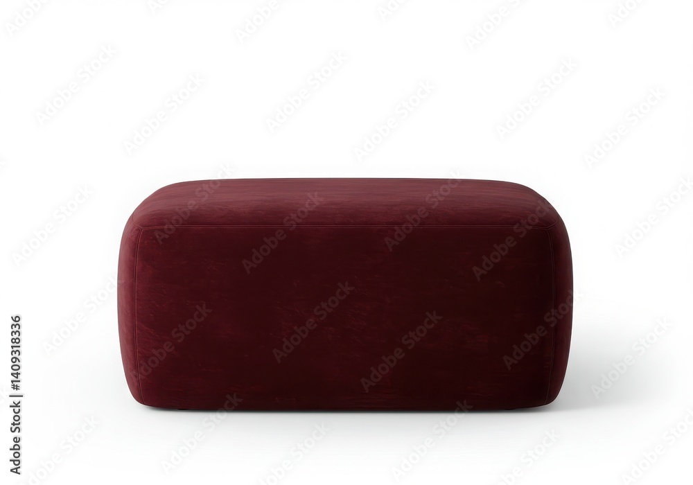A maroon rectangular ottoman isoleted on white background A maroon rectangular ottoman isoleted on white background