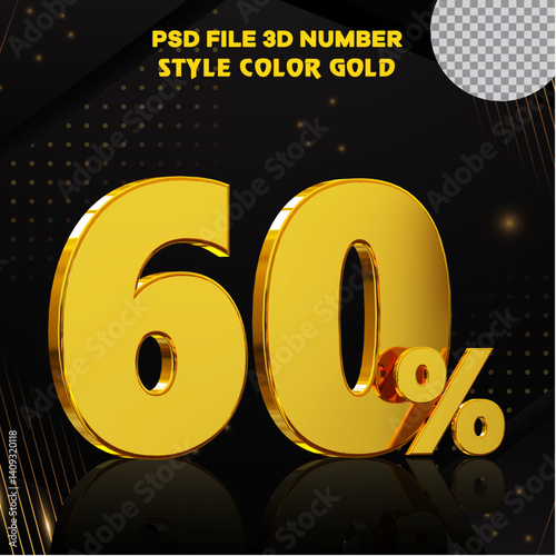Number 60 percent 3D render collection with color?? golden file eps