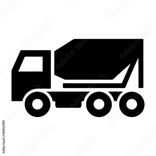 Clean And Modern Pictogram Of A Batching Truck Showcasing Cement Mixing And Transport Functionality In Concrete Construction Projects

