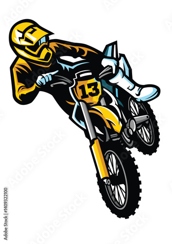 Dirt bike rider on a white background