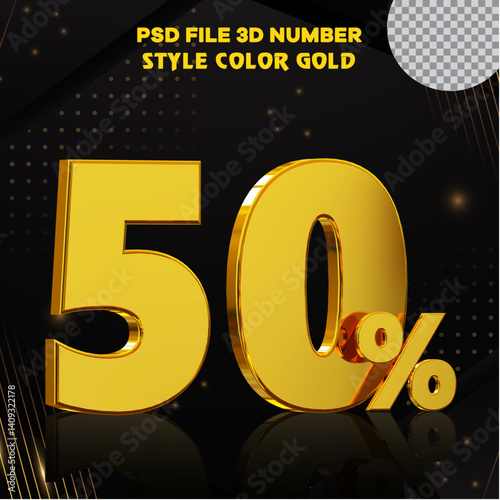 Number 50 percent 3D render collection with color?? golden file eps