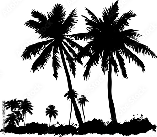 Palm tree silhouette. Black vector border