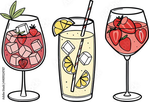 Cocktails-glass beverages drinks illustration vector design isolated on white background.