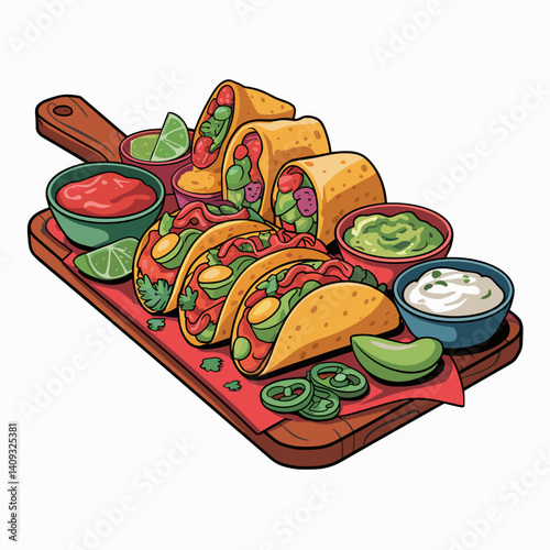 Mexican Breakfast Taco Platter with Guacamole and Salsa