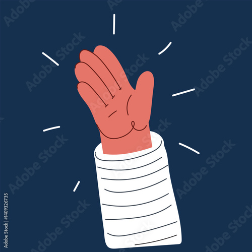 Cartoon vector illustration of a hand lifted high, symbolizing victory, hope, and personal achievement against dark background