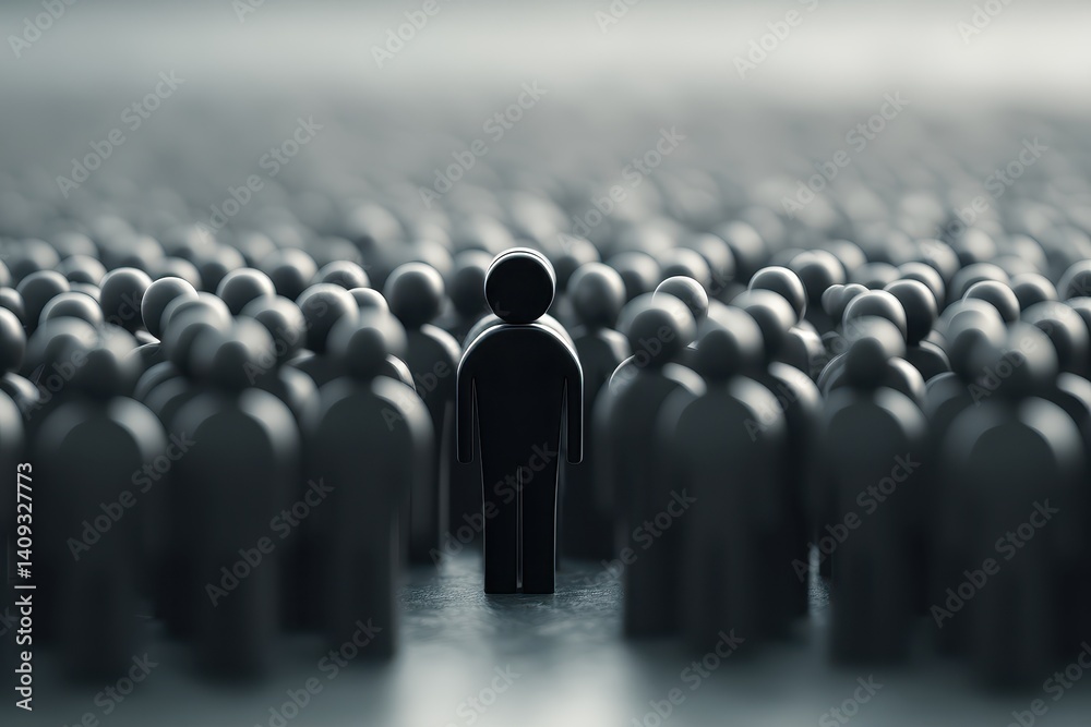 Obraz premium The black figure of the leader is surrounded by a crowd of people. 