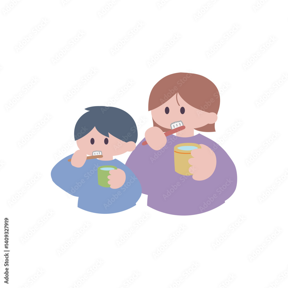 歯磨きをする親子