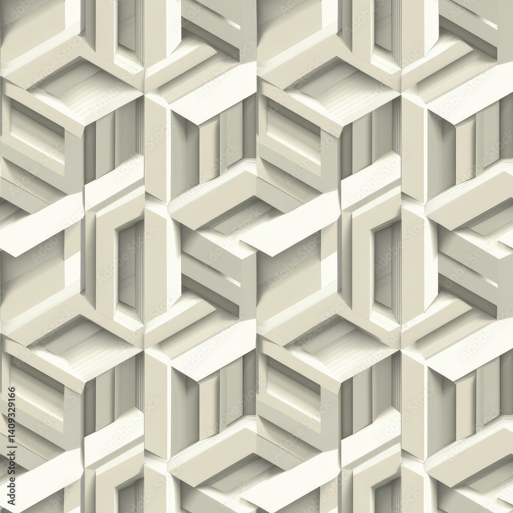 Fototapeta premium Elegant Off-White Geometric Hexagon Pattern: A Modern 3D Wall Texture