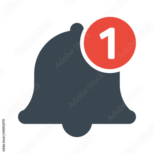 Notification bell with a red badge indicating one new alert Editable Vector Illustration isolated on a white background