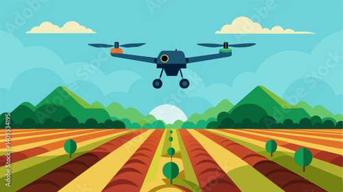 By creating precise maps of soil moisture levels using drones farmers can minimize water usage while still ensuring optimal growing conditions for their crops.. Vector illustration