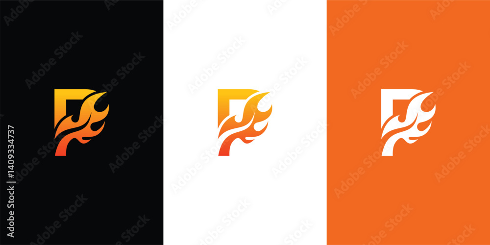 fire flame initial letter P icon , vector design logo inspiration template	