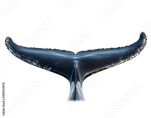 tail of a humpback whale isolated against a white background