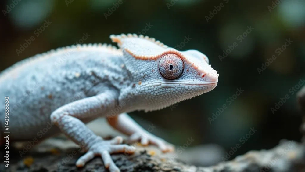 White chameleon on white background.