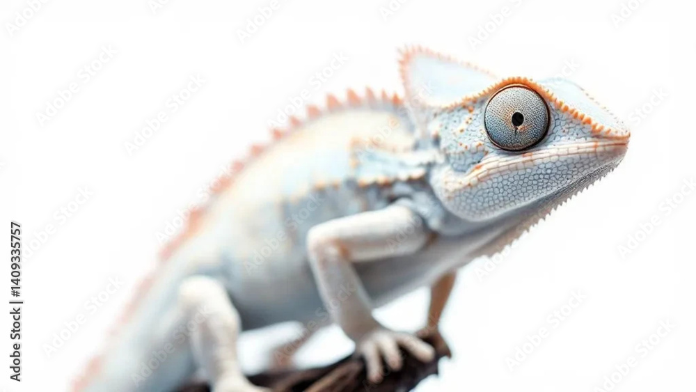 White chameleon on white background.