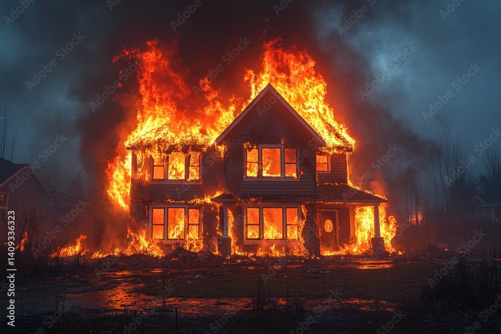 Obraz premium Fire in a Modern House