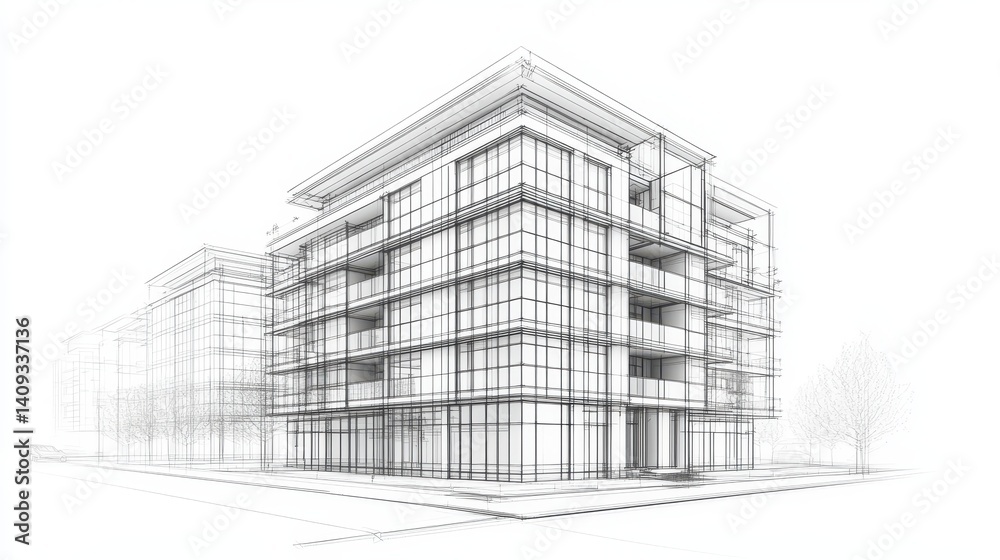 Building Drawing. Architectural Blueprint of Three-Dimensional City Development Building Drawing. Architectural Blueprint of Three-Dimensional City Development