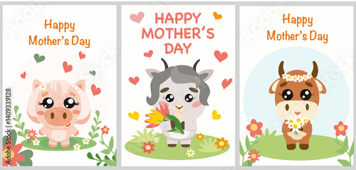 Mothers day card. Farm animals