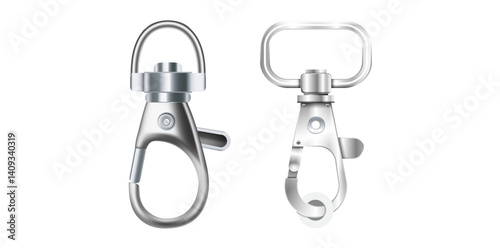 Realistic Silver Metal Clasps Vector Illustration.	
