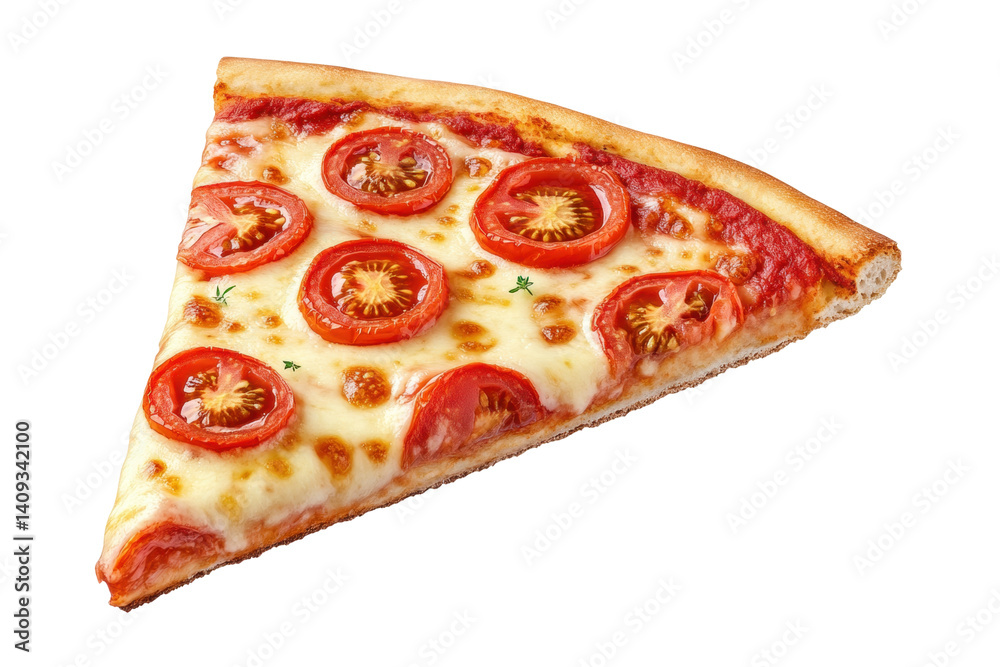 Delicious Cheese Pizza Slice Topped With Fresh Tomato Slices On A Transparent Background Delicious Cheese Pizza Slice Topped With Fresh Tomato Slices On A Transparent Background