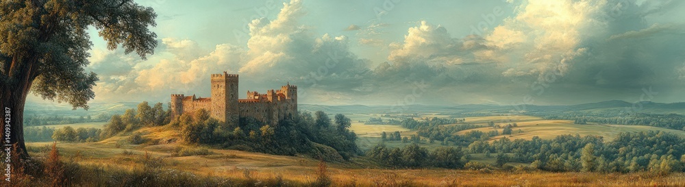 Panoramic View of Reichsburg Trifels Castle on Hilltop in Rhineland-Palatinate Panoramic View of Reichsburg Trifels Castle on Hilltop in Rhineland-Palatinate
