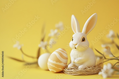 Wallpaper Mural tabletop composition with easter eggs and bunny on light calm background Torontodigital.ca