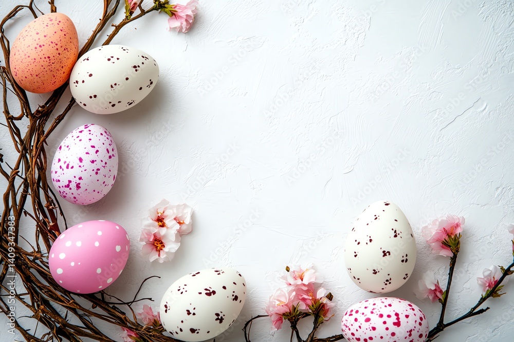 Obraz premium tabletop arrangement with easter eggs on a light calm background