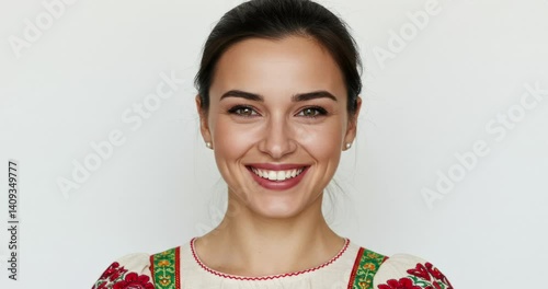 Portrait smiling young people, different nationalities, slideshow on a white background multiracial group