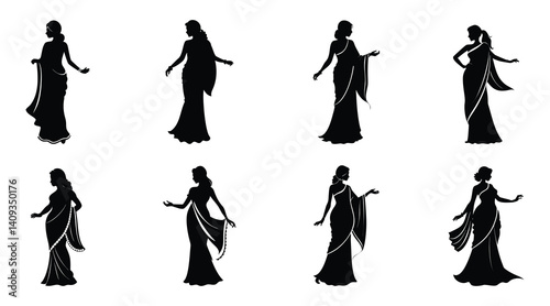 Elegant Woman in Saree Silhouette | Traditional Indian Dress Vector