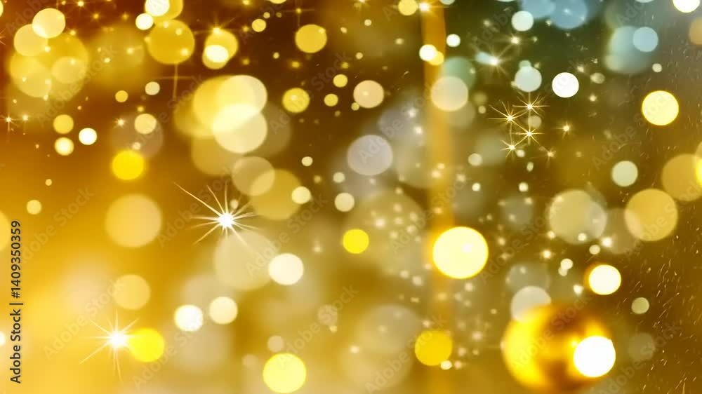 Abstract golden and silver bokeh background with sparkling lights creating a festive atmosphere