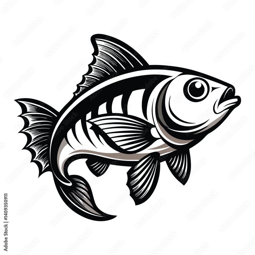 Isolated vector illustration of a tropical aquarium fish swimming in white water Isolated vector illustration of a tropical aquarium fish swimming in white water