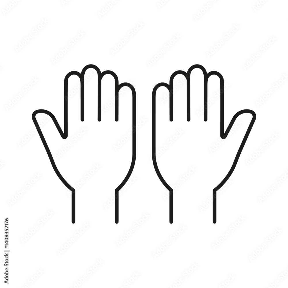 Obraz premium Two Raised Hands Line Icon. Celebration, Success, And Applause Gesture Outline Symbol. High Five, Agreement, And Support Representation. Editable Stroke. Isolated Vector Illustration