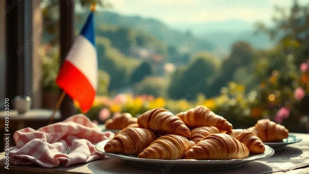 French croissants on a plate. Close up.
