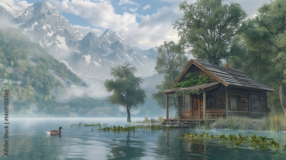 Fototapeta premium Artificial Intelligence-designed wooden house 