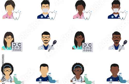 Doctor avatars with medical attributes – flat style vector illustration