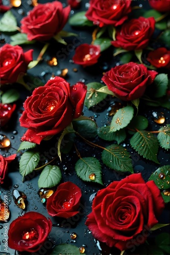 Luxury Red Roses on the black background