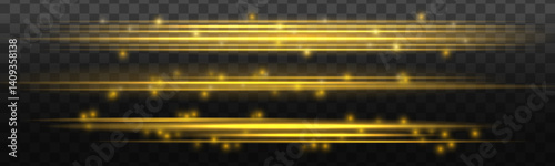 Bright golden lights form horizontal lines with sparkling shimmer effects. The neon glow stands out vividly on the dark background. This vector image evokes elegance and a festive mood.