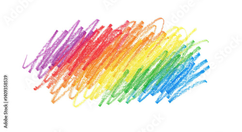 grunge hand drawn rainbow crayon isolated on white transparent background PNG
