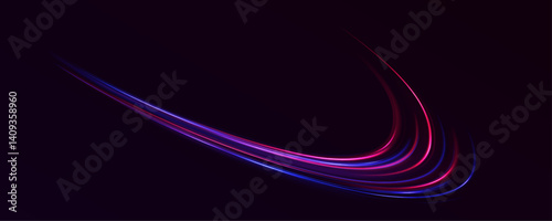 Sparkling blurry trail with imitation of movement and speed. City road car light trails motion background. Supersonic dynamic background.	