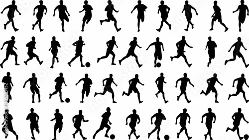 Dynamic Soccer Players in Action Black Silhouettes on White Background