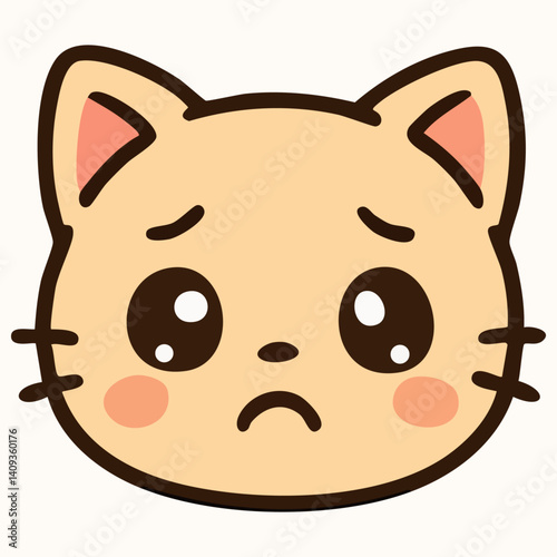 Sad expression on adorable kawaii baby cat face