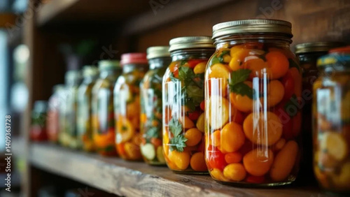 Obraz na płótnie Colorful pickled vegetables in glass jars. w salonie