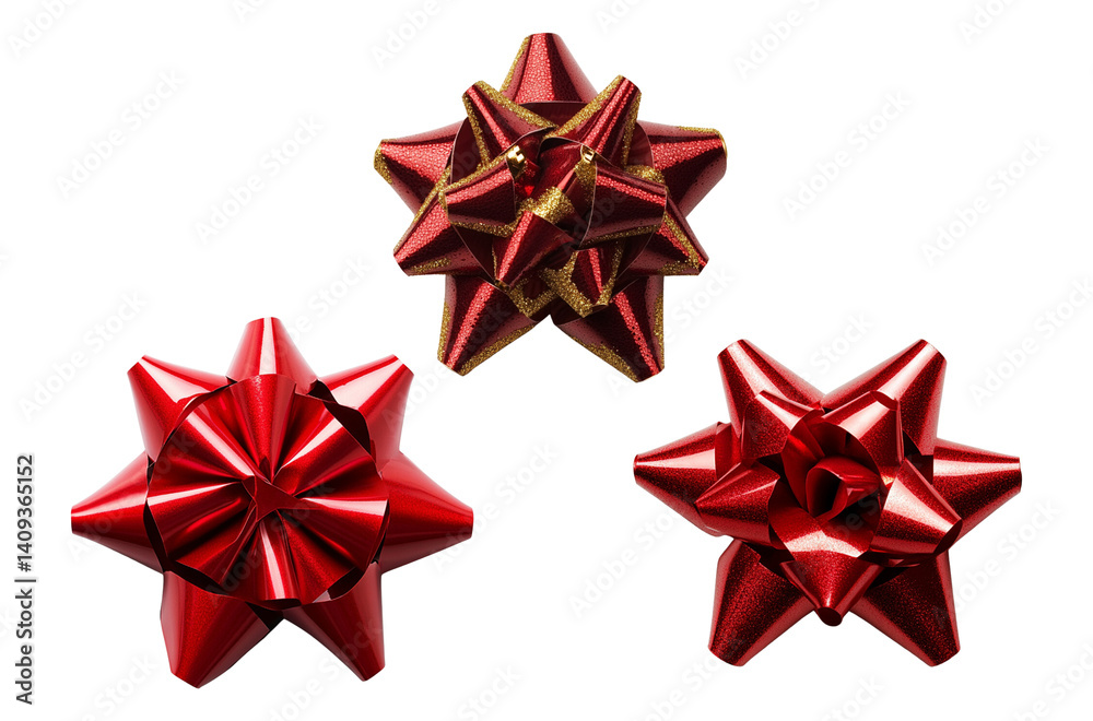 Shiny red gift bows decoration collection for presents and parties Shiny red gift bows decoration collection for presents and parties