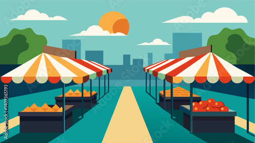 The empty market stalls are a reflection of a broken system where small farmers struggle to compete against large corporate farms.. Vector illustration