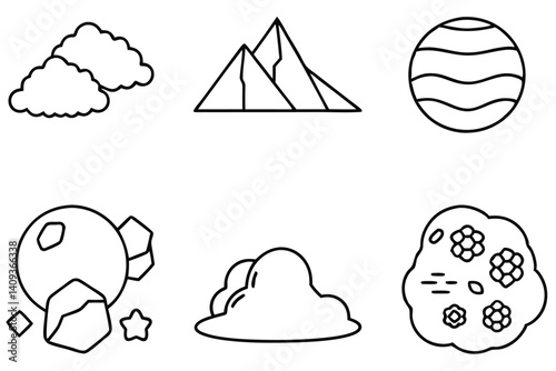 rock cycle line art depicting rock material changes