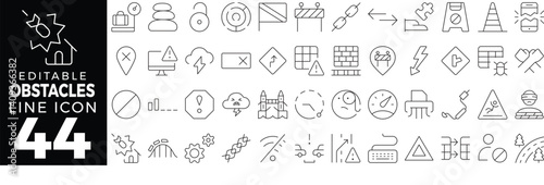 Obstacle & Challenge set of web icons in line style. Collection includes difficulty, motivation, achievement, aspiration, competition, goal, growth, leadership, resilience, persistence and more.