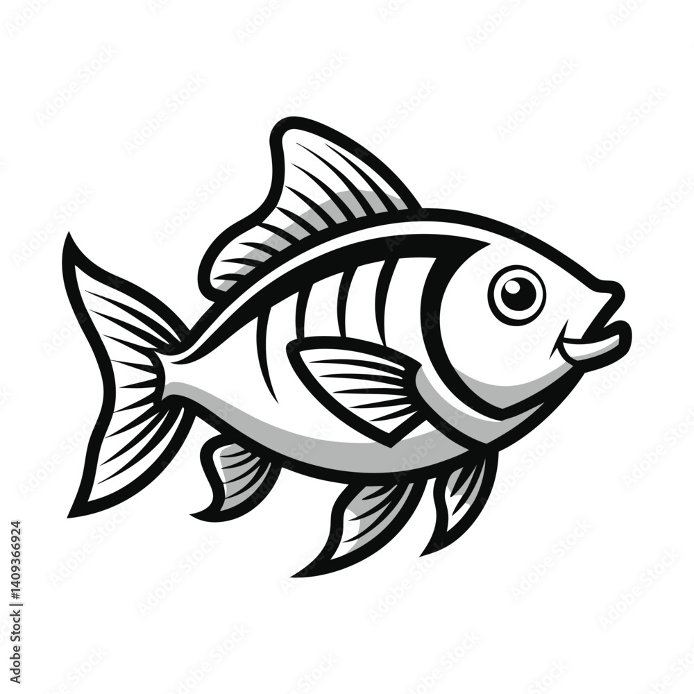 Fototapeta premium Cartoon vector fish swimming in tropical marine water